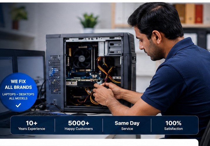 Computer technician providing repair service