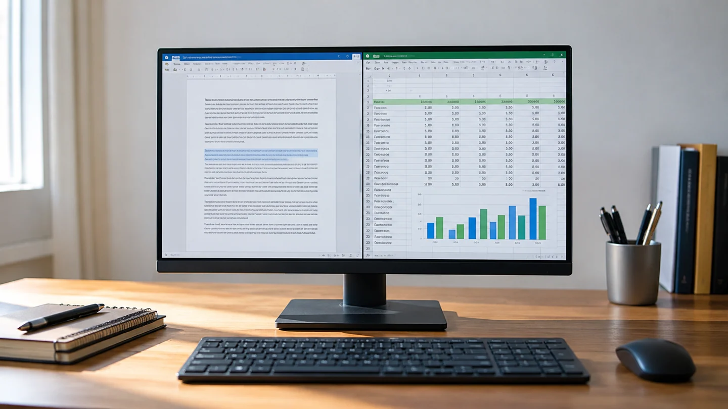 AI-created photo illustrating a compact monitor for text and spreadsheet work