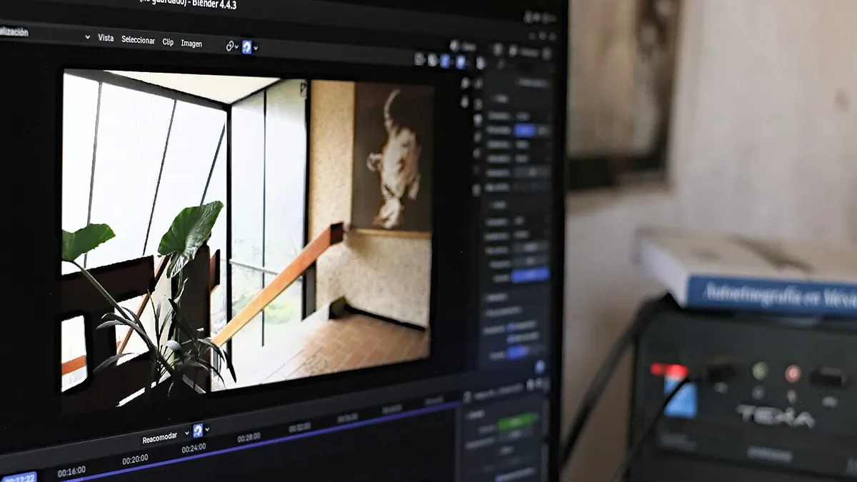 Detalle de monitor con el editor de video de Blender