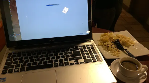 Laptop at cafe
