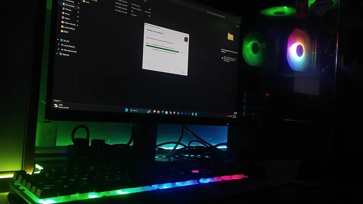 RGB desktop computer setup with keyboard and monitor