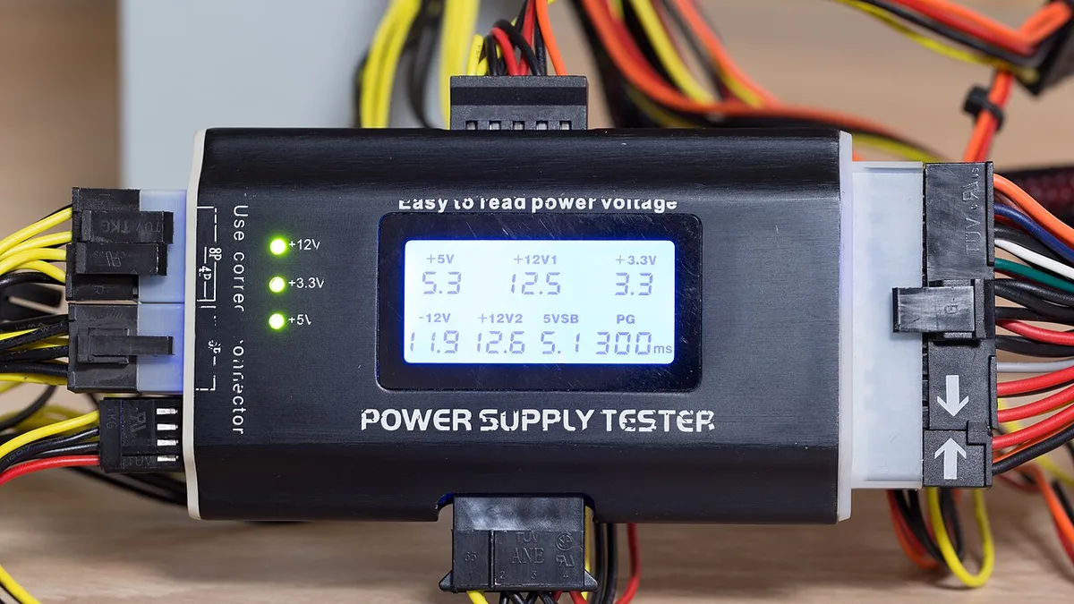 ATX power supply tester with LCD display readout
