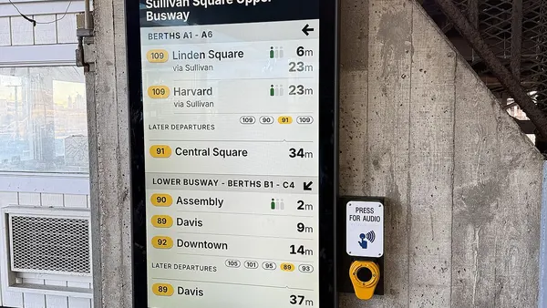 MBTA bus countdown display at Sullivan November 2025