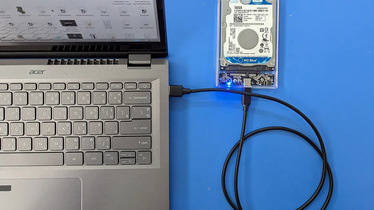 WD Blue Hard Disk Drive connected to Laptop via USB-C