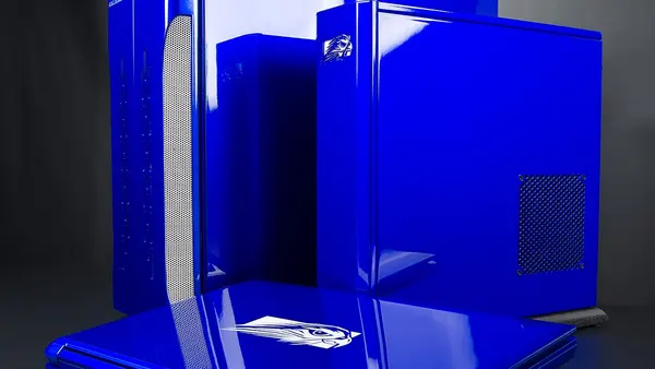 Falcon Northwest desktops & laptop PCs painted in cobalt blue