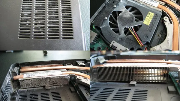 Laptop overheating due to dust-clogged internal heatsinks in 2.5 year old laptop