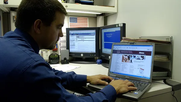 Man uses laptop