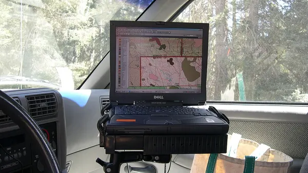 C.2007. Ground checking aerially collected Forest Health GIS data with a laptop, Arcview, and a truck. (39073902565)