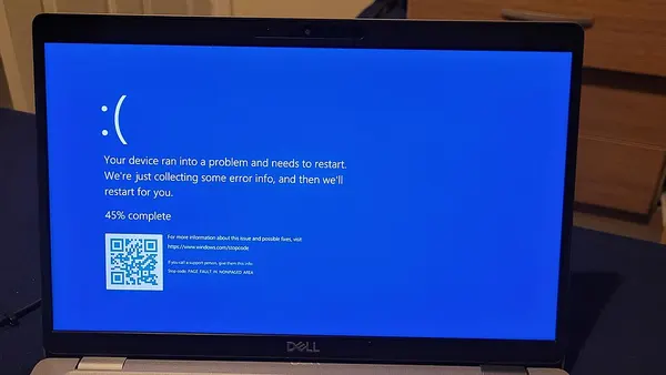 Blue screen of death on a Dell laptop