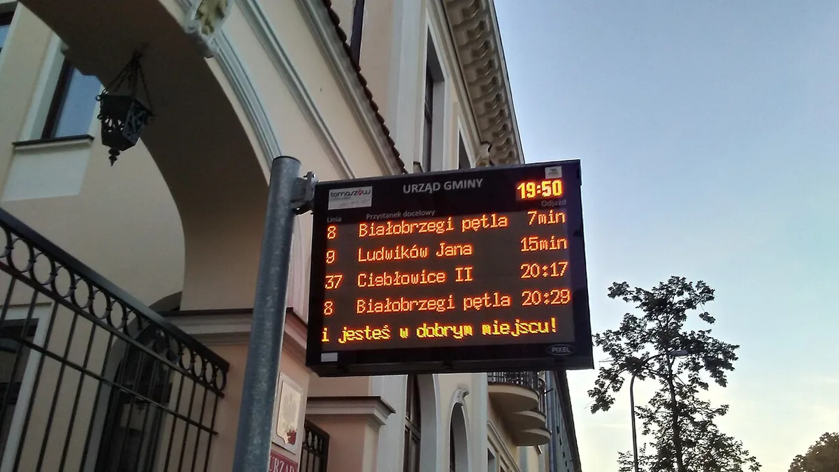 Display of Passenger Information System in Tomaszów Mazowiecki, Poland