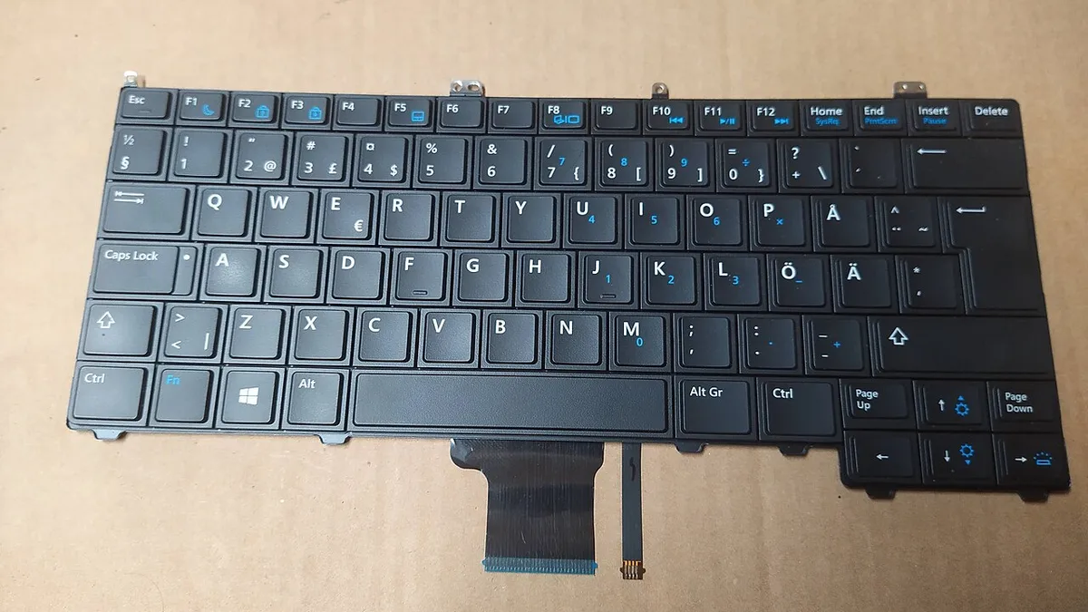 Front of a Dell Nordic Keyboard Removed from a Laptop