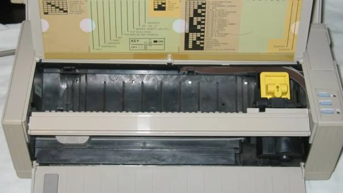 Acorn ABJ01 JP150 Printer open to show paper path and ink cartridge