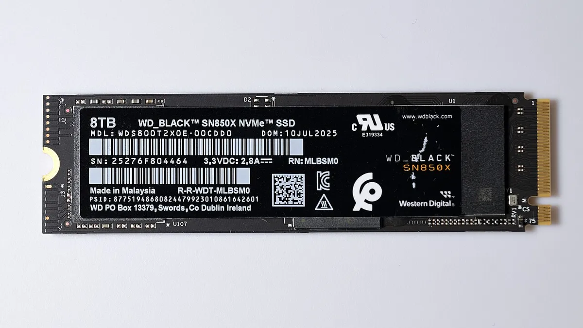 Western Digital SN850X NVME solid state drive 8TB front side